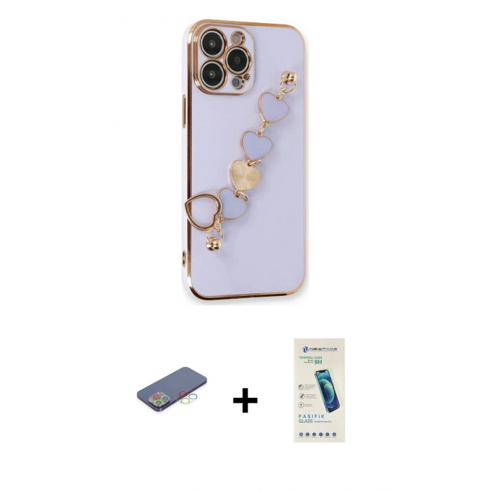 MARSİLYAN™- iPhone 13 Pro Max Kılıf Nova Işık Prime - Şeffaf Pasifik Cam Ekran Koruyucu + Renkli Kamera Lens Koruma Cam - MI