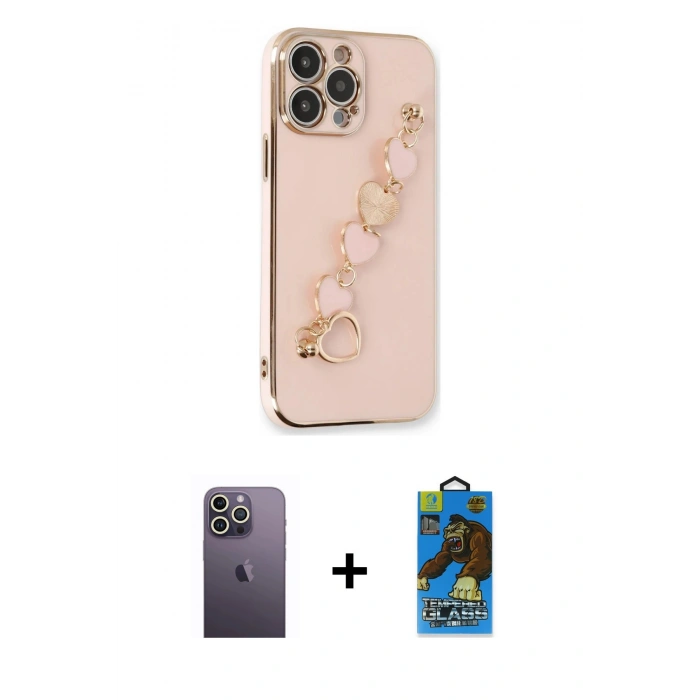 MARSİLYAN™- iPhone 13 Pro Max Kılıf Nova Işık Prime - Siyah 18D Cam Ekran Koruyucu + Neon Fosforlu Kamera Lens - BZ