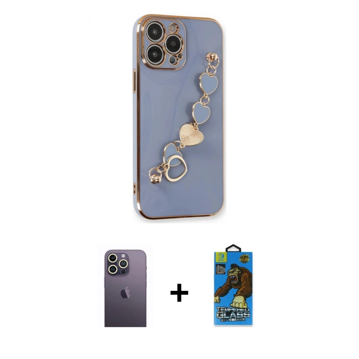 MARSİLYAN™- iPhone 13 Pro Max Kılıf Nova Işık Prime - Siyah 18D Cam Ekran Koruyucu + Neon Fosforlu Kamera Lens - BZ