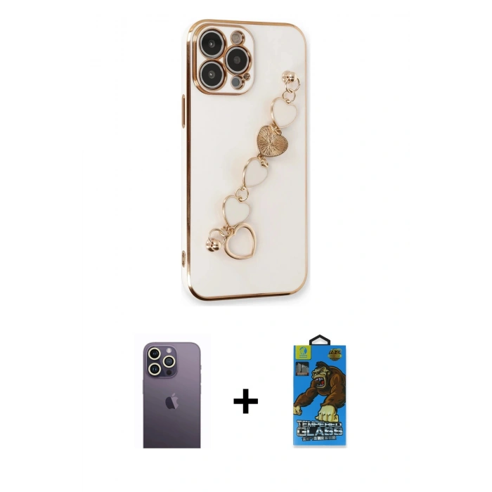 MARSİLYAN™- iPhone 13 Pro Max Kılıf Nova Işık Prime - Siyah 18D Cam Ekran Koruyucu + Neon Fosforlu Kamera Lens - BZ