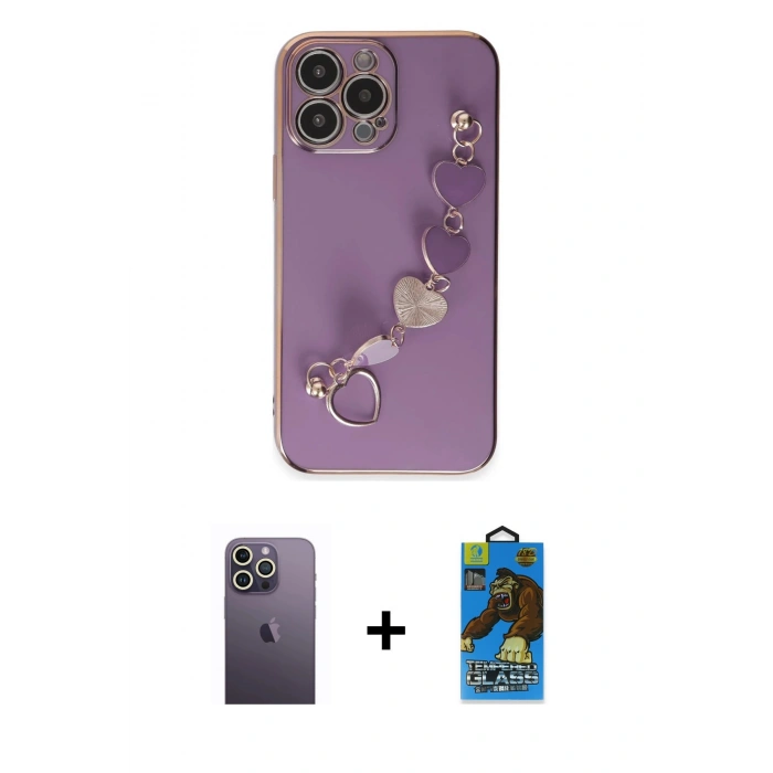 MARSİLYAN™- iPhone 13 Pro Max Kılıf Nova Işık Prime - Siyah 18D Cam Ekran Koruyucu + Neon Fosforlu Kamera Lens - BZ