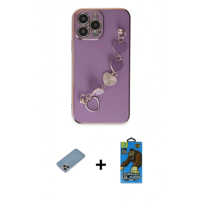 MARSİLYAN™- iPhone 13 Pro Max Kılıf Nova Işık Prime - Siyah 18D Cam Ekran Koruyucu + Shine Kamera Lens Koruma Cam - GI
