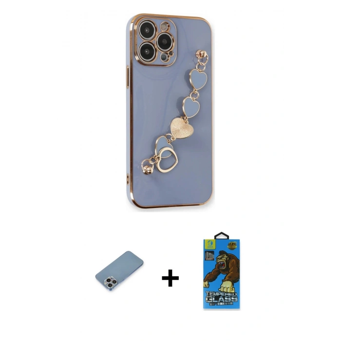 MARSİLYAN™- iPhone 13 Pro Max Kılıf Nova Işık Prime - Siyah 18D Cam Ekran Koruyucu + Shine Kamera Lens Koruma Cam - GI