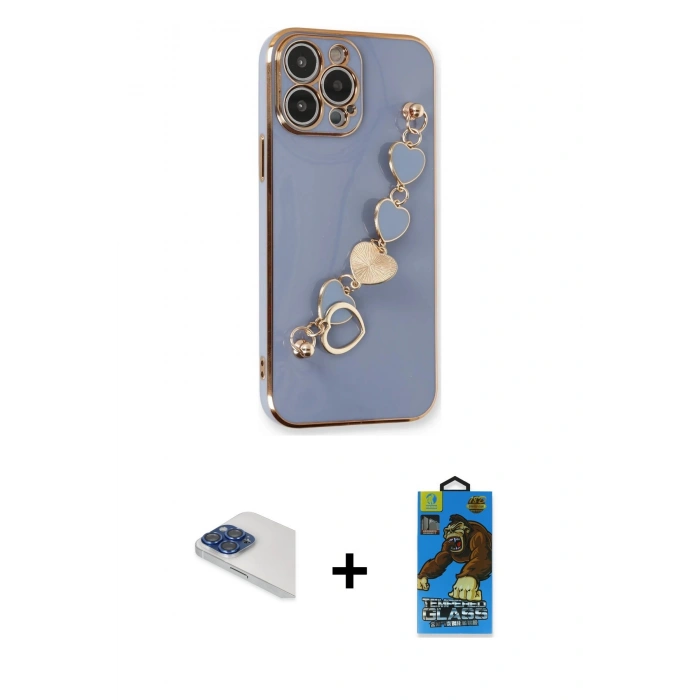 MARSİLYAN™- iPhone 13 Pro Max Kılıf Nova Işık Prime - Siyah 18D Cam Ekran Koruyucu + Lacivert Pers Alüminyum Kamera Lens