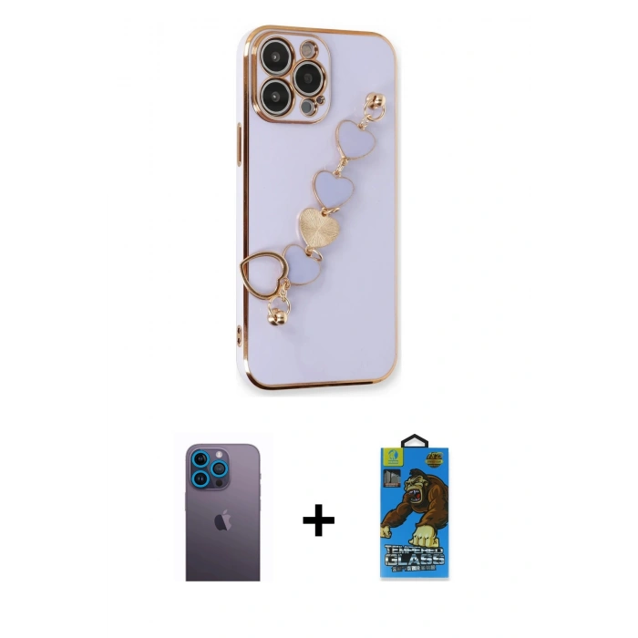 MARSİLYAN™- iPhone 13 Pro Max Kılıf Nova Işık Prime - Siyah 18D Cam Ekran Koruyucu + Neon Fosforlu Kamera Lens - MI