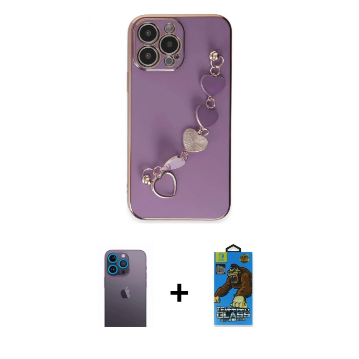 MARSİLYAN™- iPhone 13 Pro Max Kılıf Nova Işık Prime - Siyah 18D Cam Ekran Koruyucu + Neon Fosforlu Kamera Lens - MI