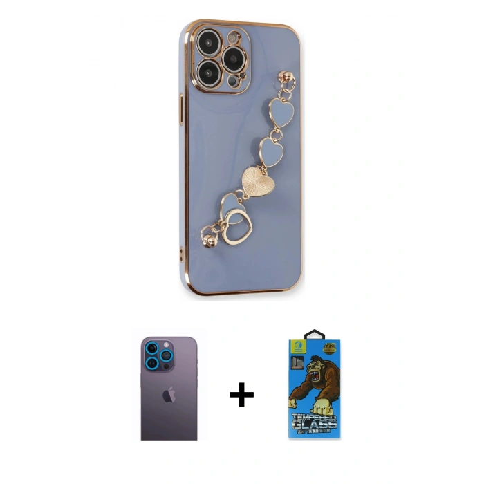 MARSİLYAN™- iPhone 13 Pro Max Kılıf Nova Işık Prime - Siyah 18D Cam Ekran Koruyucu + Neon Fosforlu Kamera Lens - MI