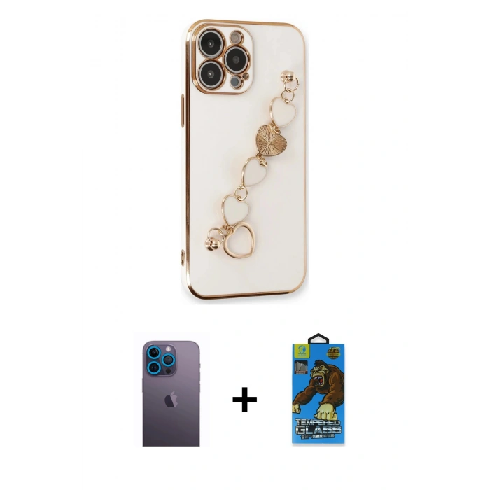 MARSİLYAN™- iPhone 13 Pro Max Kılıf Nova Işık Prime - Siyah 18D Cam Ekran Koruyucu + Neon Fosforlu Kamera Lens - MI
