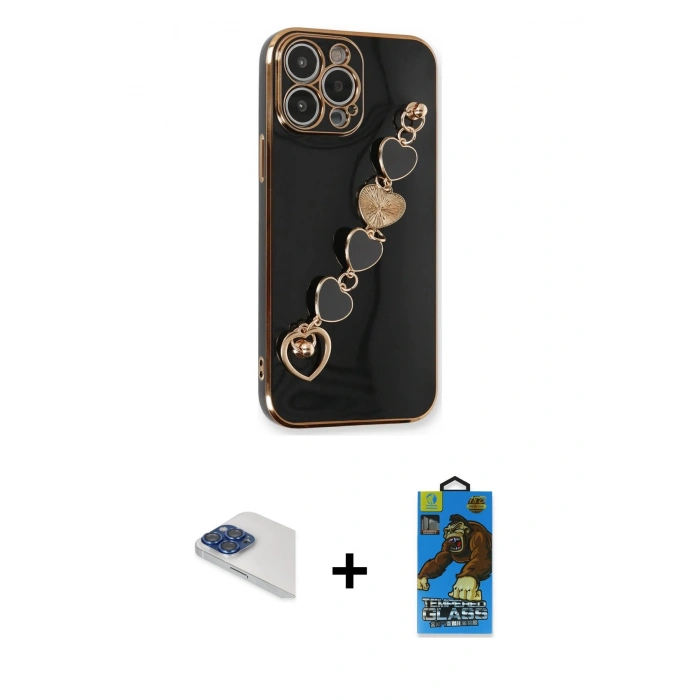 MARSİLYAN™- iPhone 13 Pro Max Kılıf Nova Işık Prime - Siyah 18D Cam Ekran Koruyucu + Pers Alüminyum Kamera Lens - LT