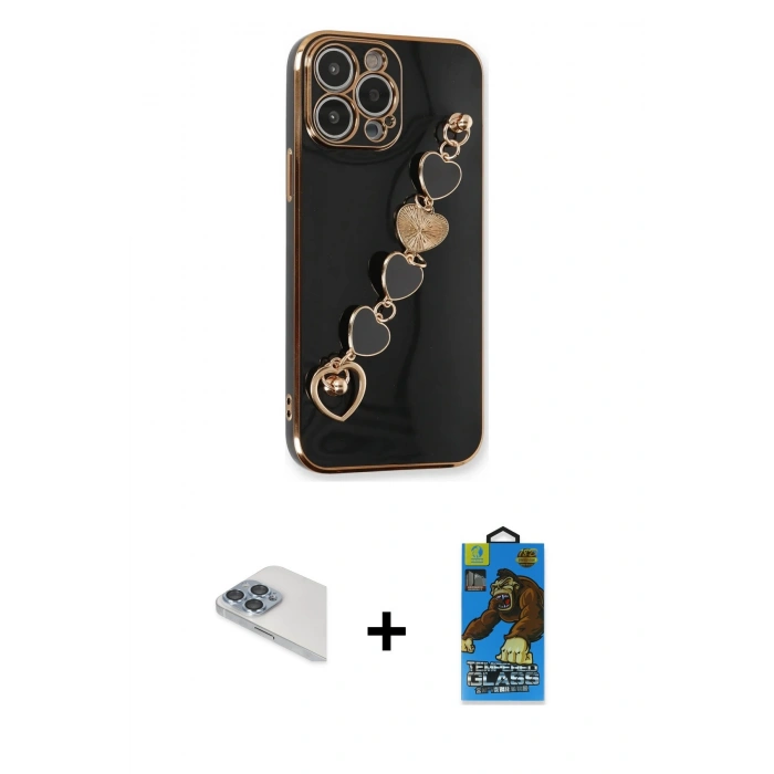 MARSİLYAN™- iPhone 13 Pro Max Kılıf Nova Işık Prime - Siyah 18D Cam Ekran Koruyucu + Pers Alüminyum Kamera Lens - SABE