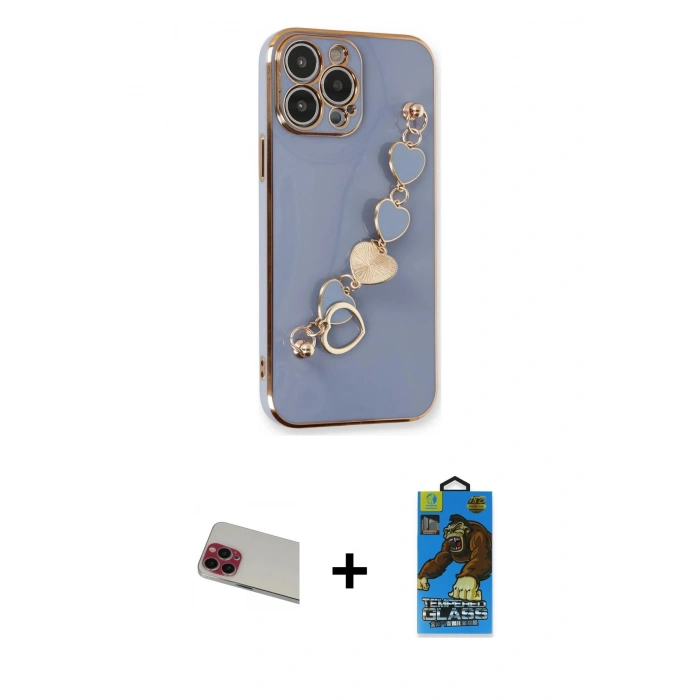 MARSİLYAN™- iPhone 13 Pro Max Kılıf Nova Işık Prime - Siyah 18D Cam Ekran Koruyucu + Rainbow Kamera Lens Koruma Cam - KI