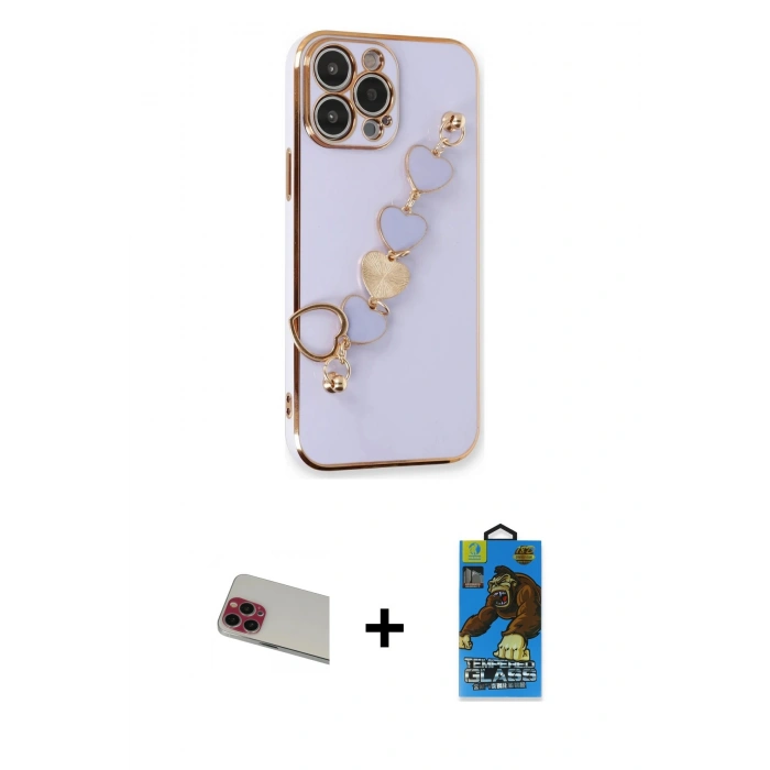 MARSİLYAN™- iPhone 13 Pro Max Kılıf Nova Işık Prime - Siyah 18D Cam Ekran Koruyucu + Rainbow Kamera Lens Koruma Cam - KI