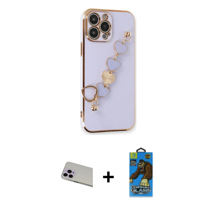 MARSİLYAN™- iPhone 13 Pro Max Kılıf Nova Işık Prime - Siyah 18D Cam Ekran Koruyucu + Rainbow Kamera Lens Koruma Cam - MR