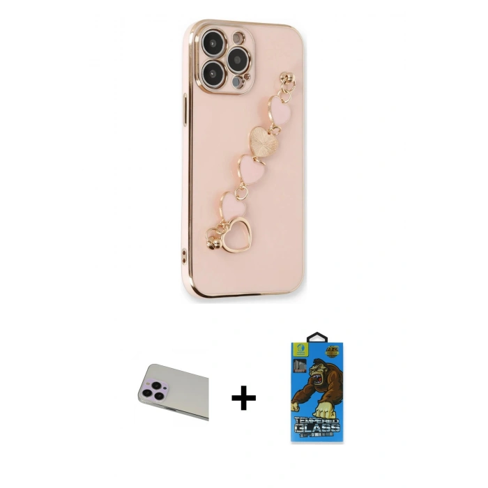 MARSİLYAN™- iPhone 13 Pro Max Kılıf Nova Işık Prime - Siyah 18D Cam Ekran Koruyucu + Rainbow Kamera Lens Koruma Cam - MR