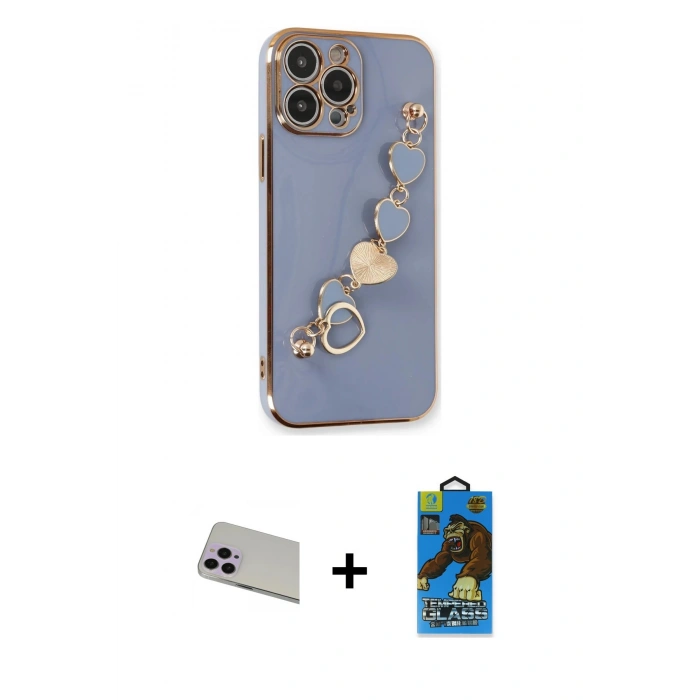 MARSİLYAN™- iPhone 13 Pro Max Kılıf Nova Işık Prime - Siyah 18D Cam Ekran Koruyucu + Rainbow Kamera Lens Koruma Cam - MR