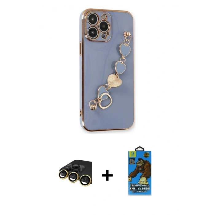 MARSİLYAN™- iPhone 13 Pro Max Kılıf Nova Işık Prime - Siyah 18D Cam Ekran Koruyucu + Raze Metal Kamera Lens - GD