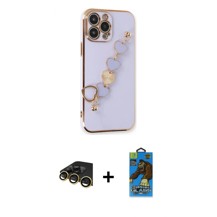 MARSİLYAN™- iPhone 13 Pro Max Kılıf Nova Işık Prime - Siyah 18D Cam Ekran Koruyucu + Raze Metal Kamera Lens - GD