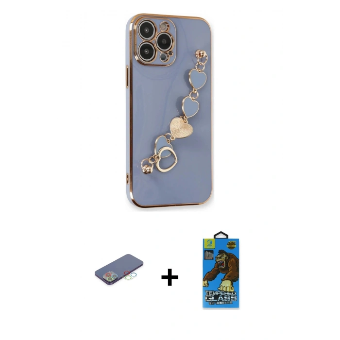 MARSİLYAN™- iPhone 13 Pro Max Kılıf Nova Işık Prime - Siyah 18D Cam Ekran Koruyucu + Renkli Kamera Lens Koruma Cam - MI