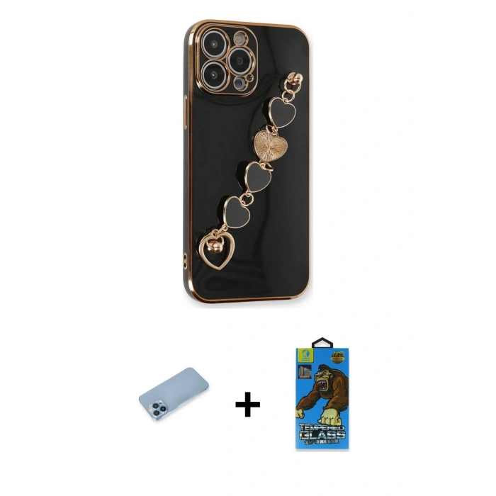 MARSİLYAN™- iPhone 13 Pro Max Kılıf Nova Işık Prime - Siyah 18D Cam Ekran Koruyucu + Shine Kamera Lens Koruma Cam - MI