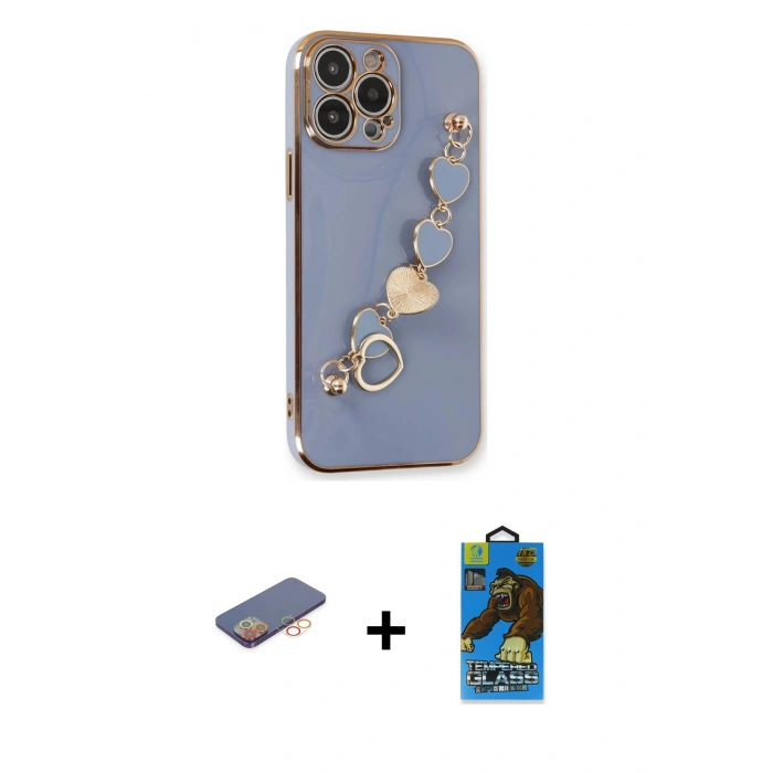 MARSİLYAN™- iPhone 13 Pro Max Kılıf Nova Işık Prime - Siyah 18D Cam Ekran Koruyucu + Renkli Kamera Lens Koruma Cam - TU