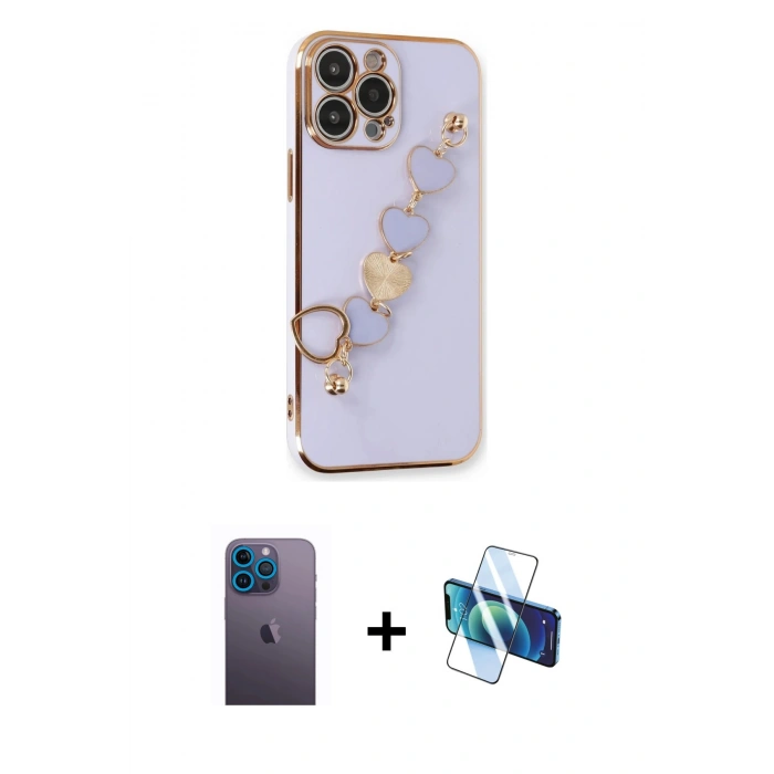 MARSİLYAN™- iPhone 13 Pro Max Kılıf Nova Işık Prime - Siyah 3D Antistatik Cam Ekran Koruyucu + Neon Fosforlu Kamera Lens - MI