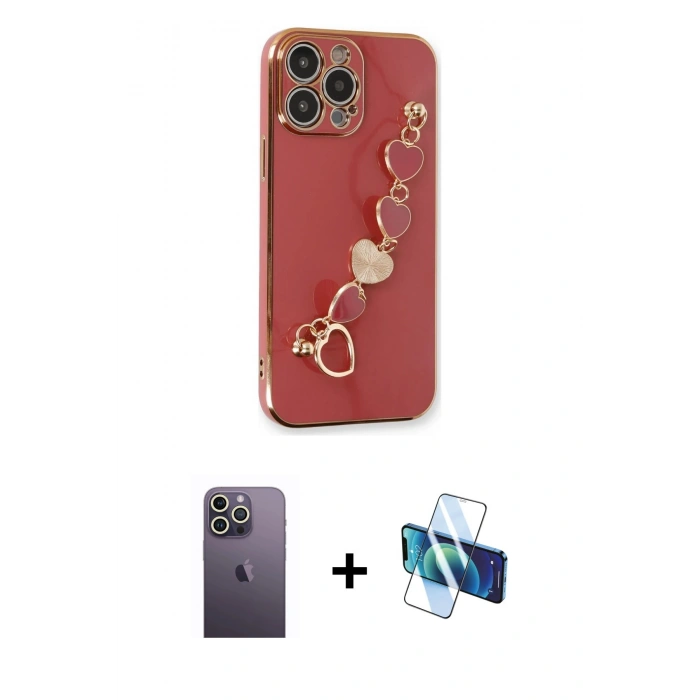 MARSİLYAN™- iPhone 13 Pro Max Kılıf Nova Işık Prime - Siyah 3D Antistatik Cam Ekran Koruyucu + Neon Fosforlu Kamera Lens - BZ