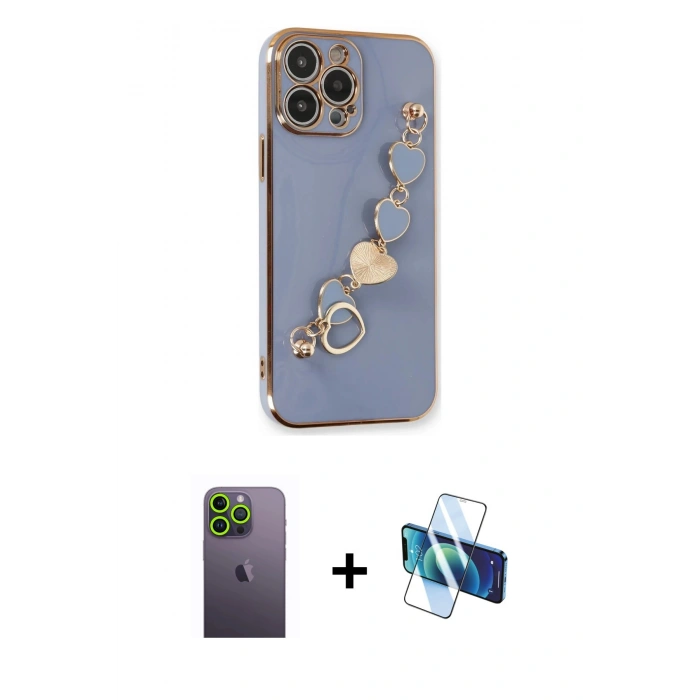 MARSİLYAN™- iPhone 13 Pro Max Kılıf Nova Işık Prime - Siyah 3D Antistatik Cam Ekran Koruyucu + Neon Fosforlu Kamera Lens - YL