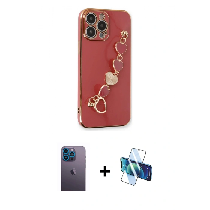 MARSİLYAN™- iPhone 13 Pro Max Kılıf Nova Işık Prime - Siyah 3D Antistatik Cam Ekran Koruyucu + Neon Fosforlu Kamera Lens - MI