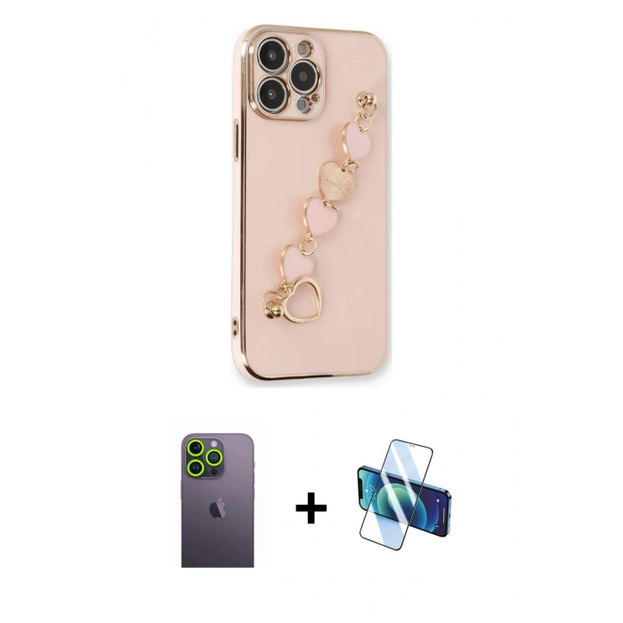MARSİLYAN™- iPhone 13 Pro Max Kılıf Nova Işık Prime - Siyah 3D Antistatik Cam Ekran Koruyucu + Neon Fosforlu Kamera Lens - YL