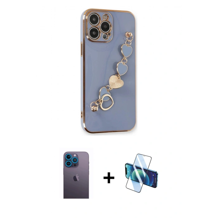 MARSİLYAN™- iPhone 13 Pro Max Kılıf Nova Işık Prime - Siyah 3D Antistatik Cam Ekran Koruyucu + Neon Fosforlu Kamera Lens - MI