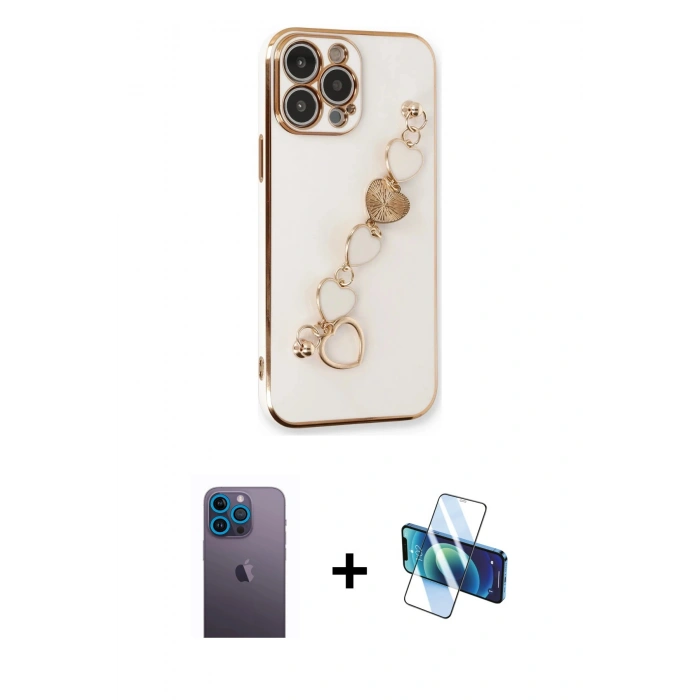 MARSİLYAN™- iPhone 13 Pro Max Kılıf Nova Işık Prime - Siyah 3D Antistatik Cam Ekran Koruyucu + Neon Fosforlu Kamera Lens - MI