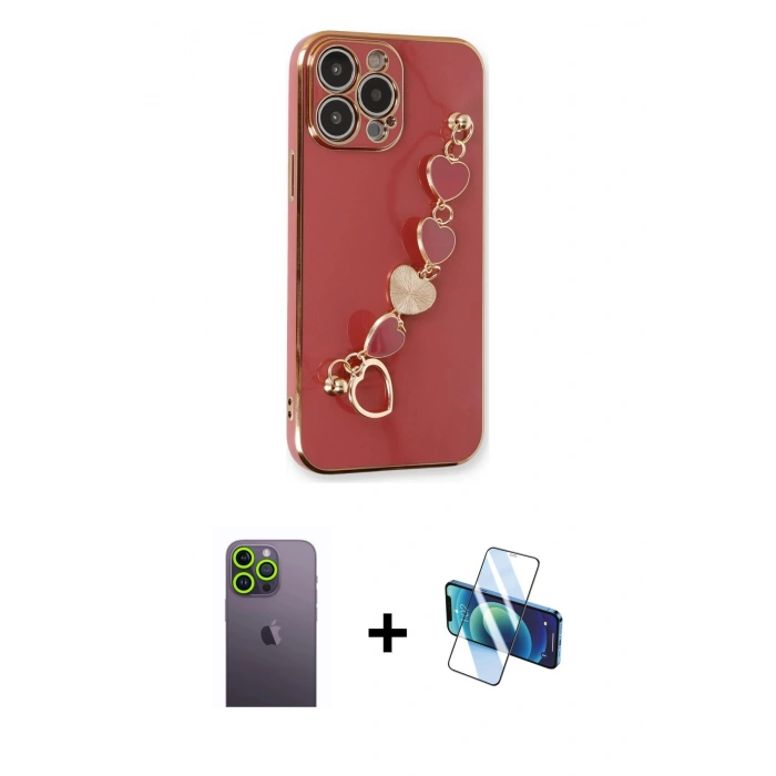 MARSİLYAN™- iPhone 13 Pro Max Kılıf Nova Işık Prime - Siyah 3D Antistatik Cam Ekran Koruyucu + Neon Fosforlu Kamera Lens - YL