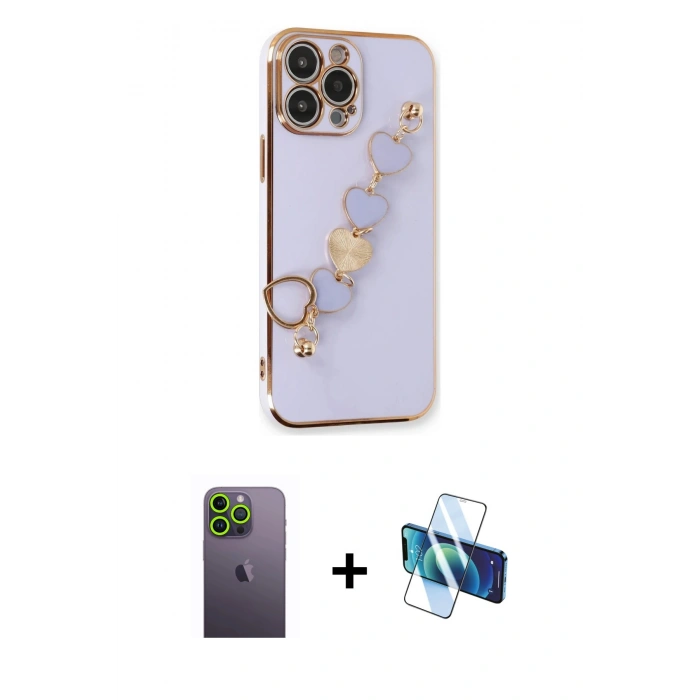 MARSİLYAN™- iPhone 13 Pro Max Kılıf Nova Işık Prime - Siyah 3D Antistatik Cam Ekran Koruyucu + Neon Fosforlu Kamera Lens - YL