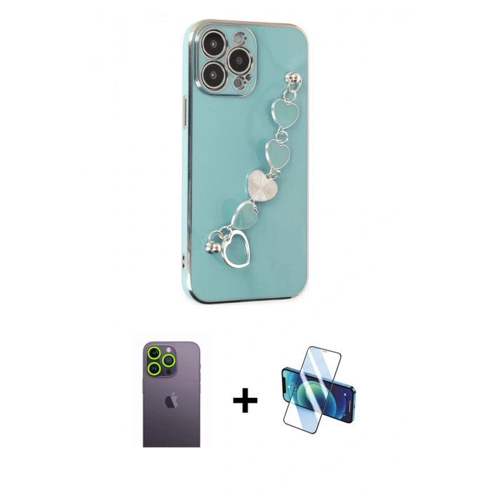 MARSİLYAN™- iPhone 13 Pro Max Kılıf Nova Işık Prime - Siyah 3D Antistatik Cam Ekran Koruyucu + Neon Fosforlu Kamera Lens - YL
