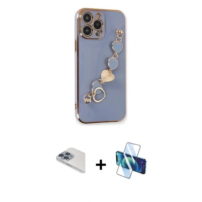 MARSİLYAN™- iPhone 13 Pro Max Kılıf Nova Işık Prime - Siyah 3D Antistatik Cam Ekran Koruyucu + Pers Alüminyum Kamera Lens - SABE