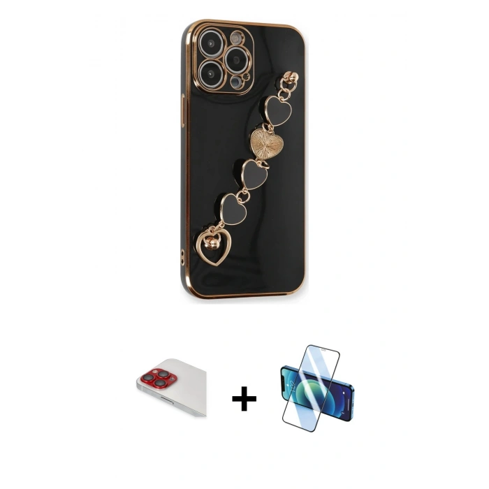 MARSİLYAN™- iPhone 13 Pro Max Kılıf Nova Işık Prime - Siyah 3D Antistatik Cam Ekran Koruyucu + Pers Alüminyum Kamera Lens - KI