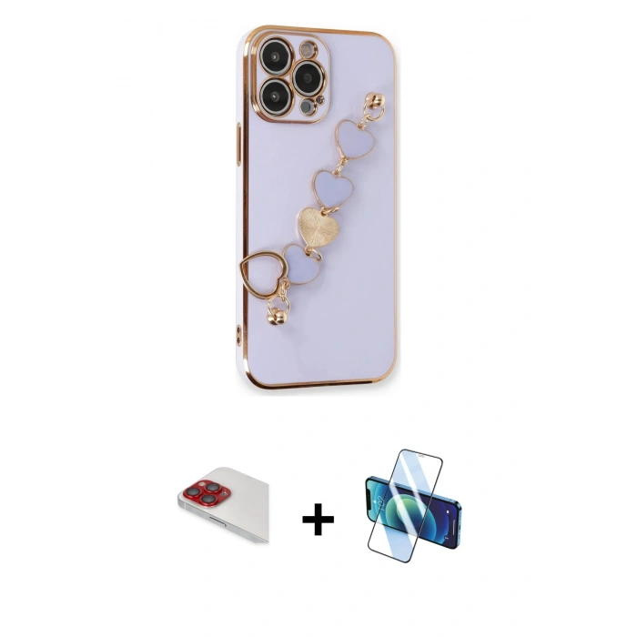 MARSİLYAN™- iPhone 13 Pro Max Kılıf Nova Işık Prime - Siyah 3D Antistatik Cam Ekran Koruyucu + Pers Alüminyum Kamera Lens - KI