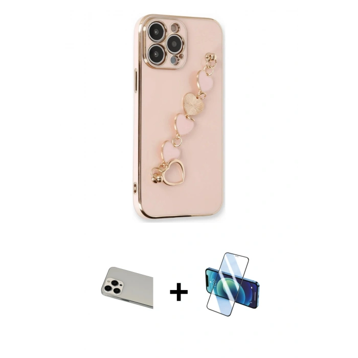 MARSİLYAN™- iPhone 13 Pro Max Kılıf Nova Işık Prime - Siyah 3D Antistatik Cam Ekran Koruyucu + Rainbow Kamera Lens Koruma Cam - BZ