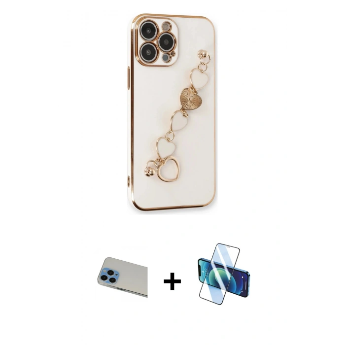 MARSİLYAN™- iPhone 13 Pro Max Kılıf Nova Işık Prime - Siyah 3D Antistatik Cam Ekran Koruyucu + Rainbow Kamera Lens Koruma Cam - MI