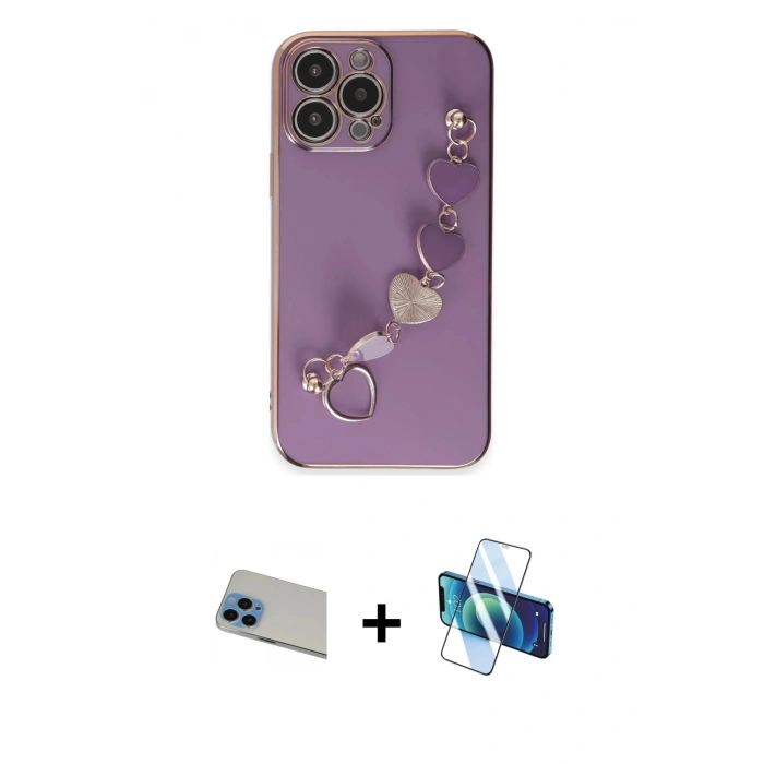 MARSİLYAN™- iPhone 13 Pro Max Kılıf Nova Işık Prime - Siyah 3D Antistatik Cam Ekran Koruyucu + Rainbow Kamera Lens Koruma Cam - MI