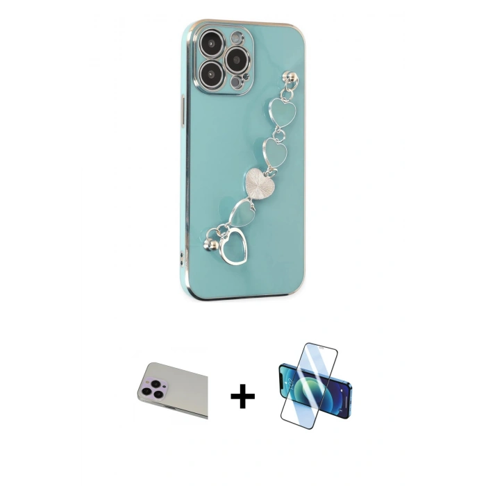 MARSİLYAN™- iPhone 13 Pro Max Kılıf Nova Işık Prime - Siyah 3D Antistatik Cam Ekran Koruyucu + Rainbow Kamera Lens Koruma Cam - MR