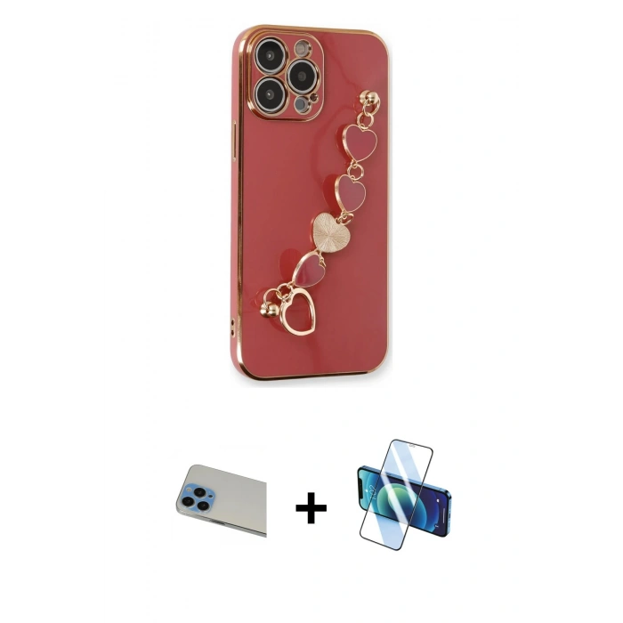 MARSİLYAN™- iPhone 13 Pro Max Kılıf Nova Işık Prime - Siyah 3D Antistatik Cam Ekran Koruyucu + Rainbow Kamera Lens Koruma Cam - MI