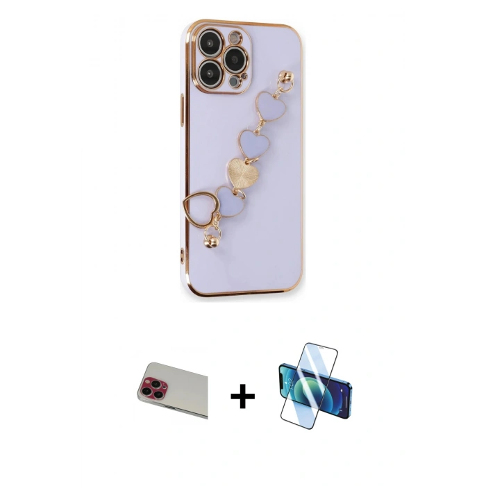 MARSİLYAN™- iPhone 13 Pro Max Kılıf Nova Işık Prime - Siyah 3D Antistatik Cam Ekran Koruyucu + Rainbow Kamera Lens Koruma Cam - KI