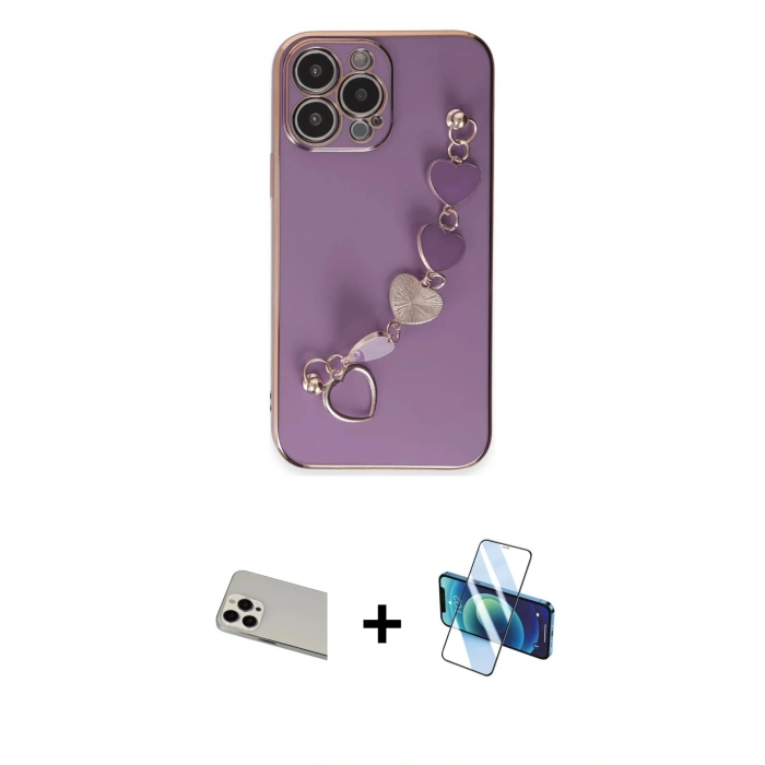 MARSİLYAN™- iPhone 13 Pro Max Kılıf Nova Işık Prime - Siyah 3D Antistatik Cam Ekran Koruyucu + Rainbow Kamera Lens Koruma Cam - BZ