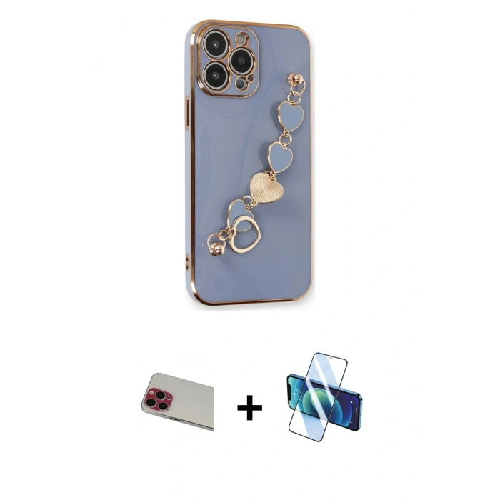 MARSİLYAN™- iPhone 13 Pro Max Kılıf Nova Işık Prime - Siyah 3D Antistatik Cam Ekran Koruyucu + Rainbow Kamera Lens Koruma Cam - KI