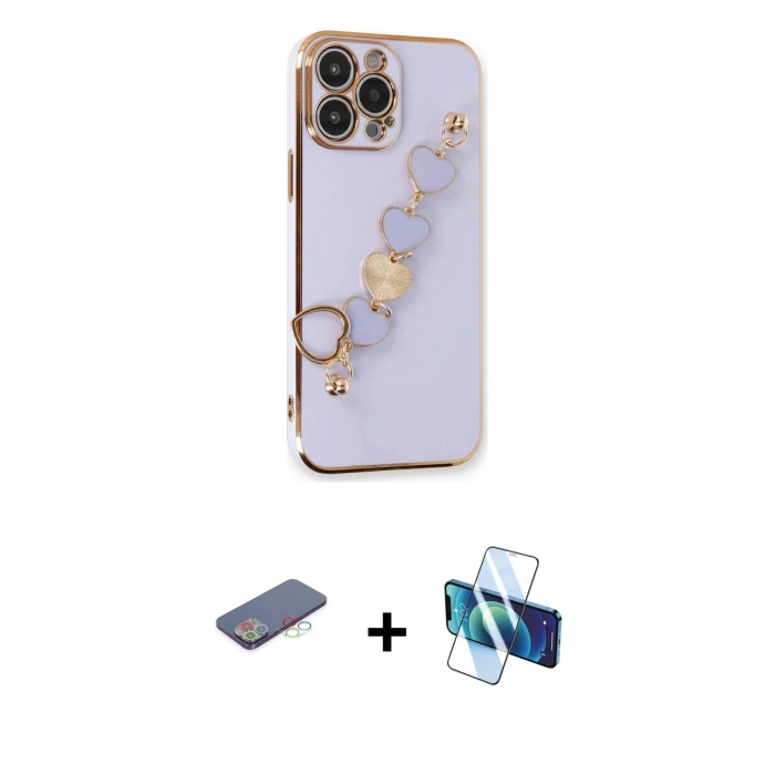 MARSİLYAN™- iPhone 13 Pro Max Kılıf Nova Işık Prime - Siyah 3D Antistatik Cam Ekran Koruyucu + Renkli Kamera Lens Koruma Cam - MI