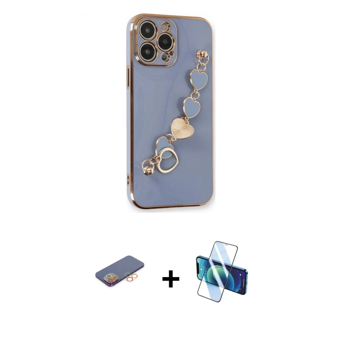 MARSİLYAN™- iPhone 13 Pro Max Kılıf Nova Işık Prime - Siyah 3D Antistatik Cam Ekran Koruyucu + Renkli Kamera Lens Koruma Cam - TU