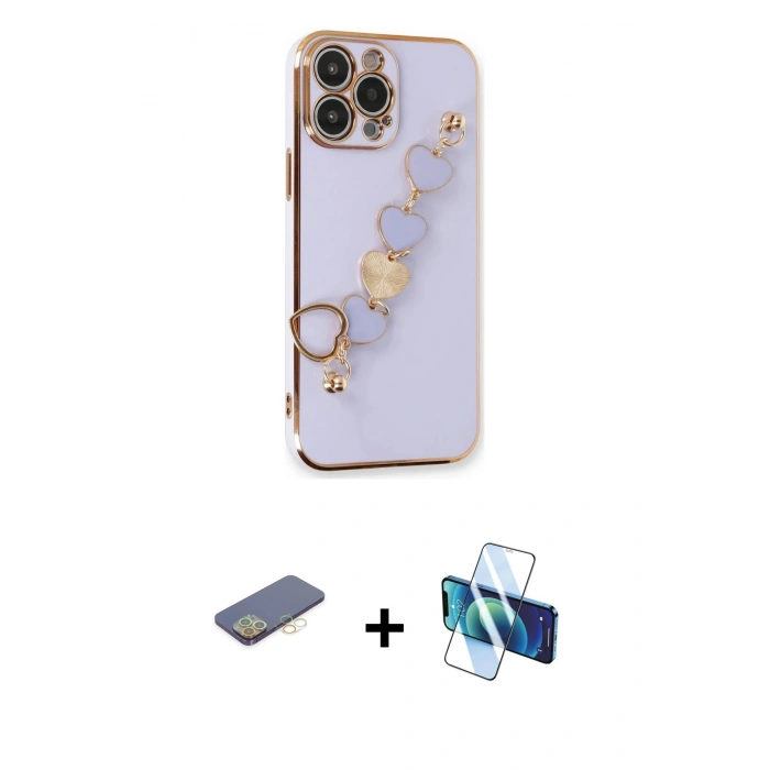 MARSİLYAN™- iPhone 13 Pro Max Kılıf Nova Işık Prime - Siyah 3D Antistatik Cam Ekran Koruyucu + Renkli Kamera Lens Koruma Cam - SI
