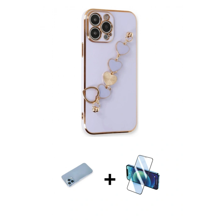 MARSİLYAN™- iPhone 13 Pro Max Kılıf Nova Işık Prime - Siyah 3D Antistatik Cam Ekran Koruyucu + Shine Kamera Lens Koruma Cam - MI