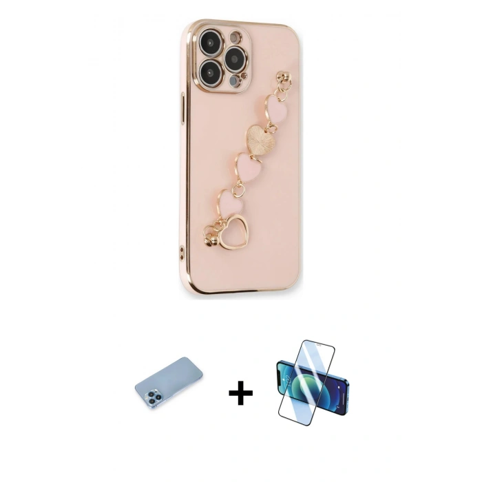 MARSİLYAN™- iPhone 13 Pro Max Kılıf Nova Işık Prime - Siyah 3D Antistatik Cam Ekran Koruyucu + Shine Kamera Lens Koruma Cam - MI